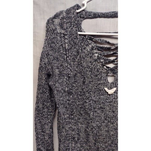Aeropostale Cardigan Grey Black Open Front Criss Cross Back Long Sweater Small - Picture 4 of 15